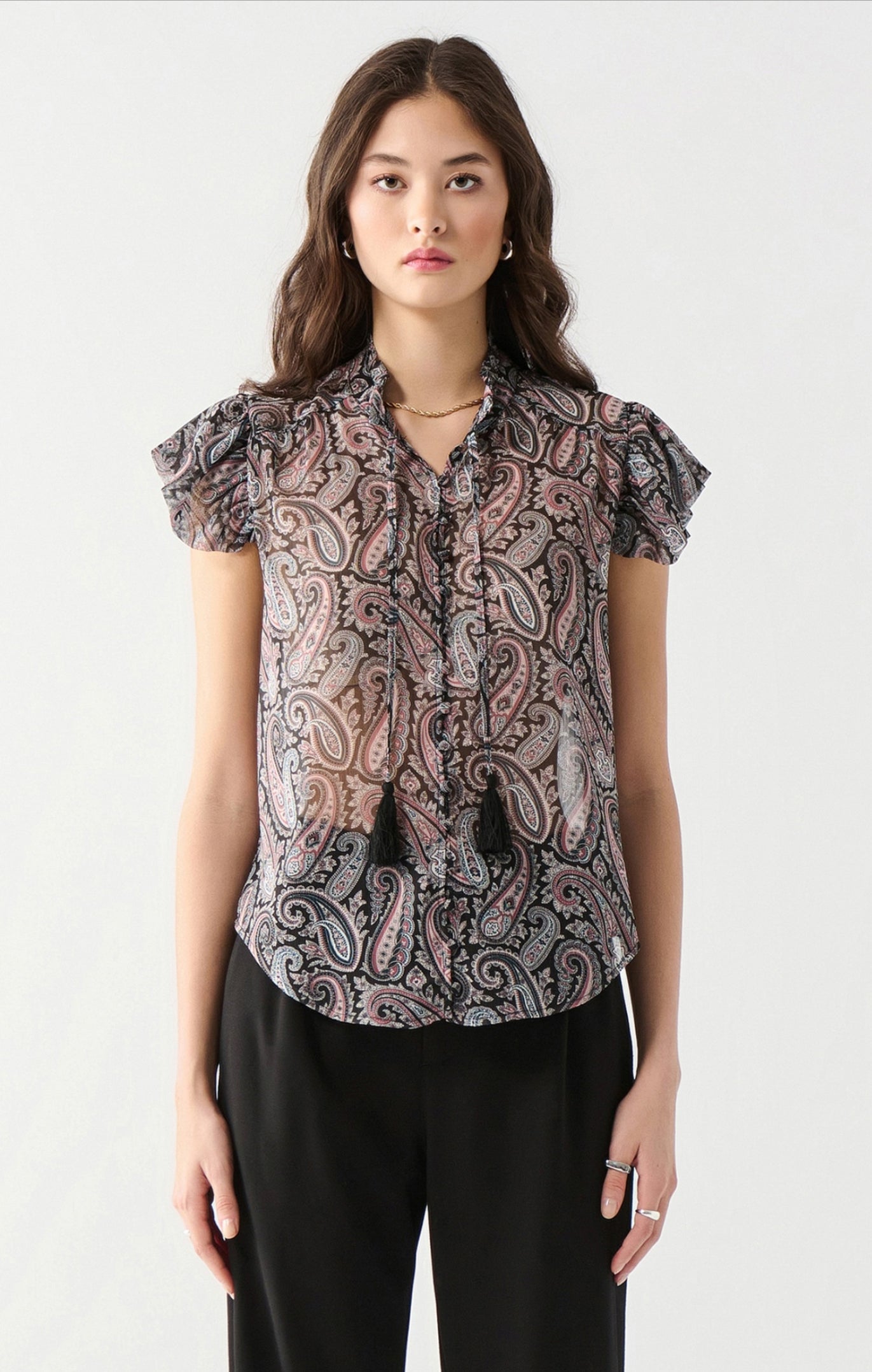 Dex V-Neck Blouse Dark Paisley