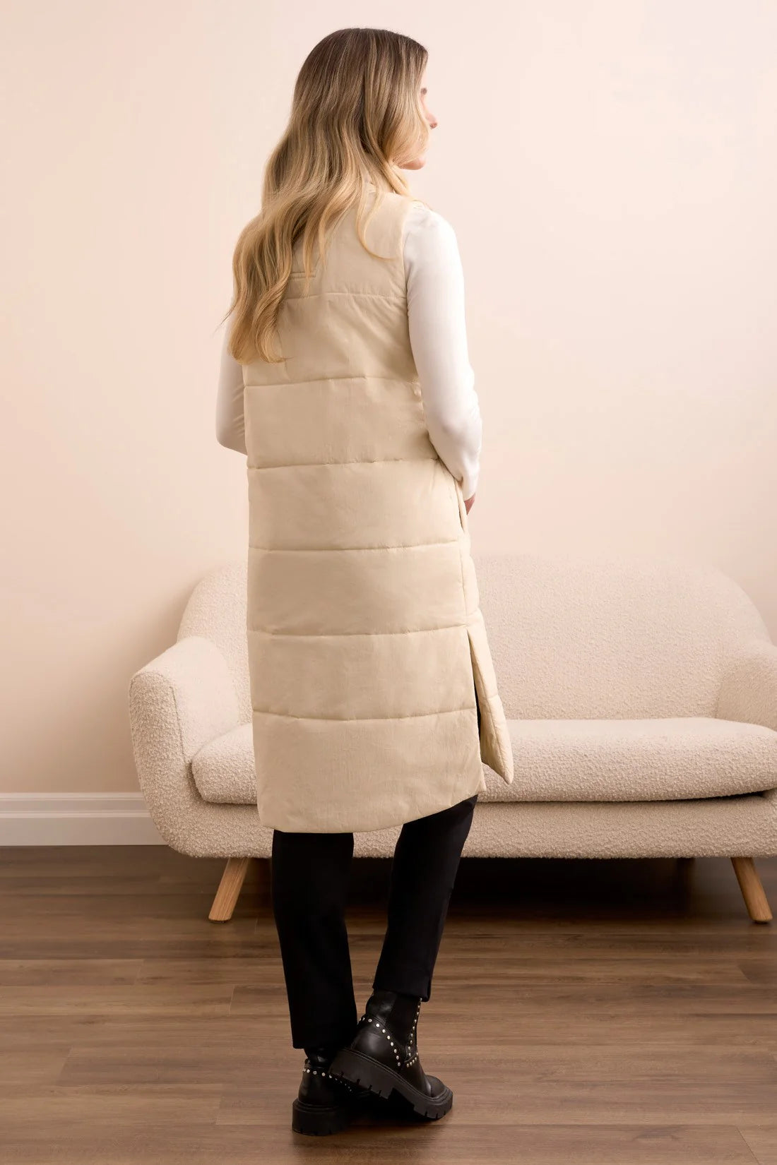 Tribal Long Zip Up Quilted Vest Moonstone