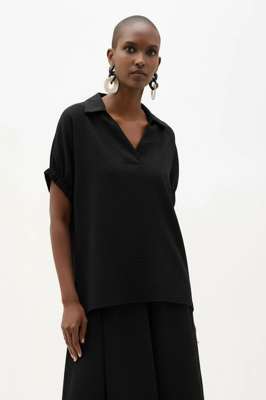 Joseph Ribkoff Woven Gauze Boxy Top With Shirred Sleeves 262078