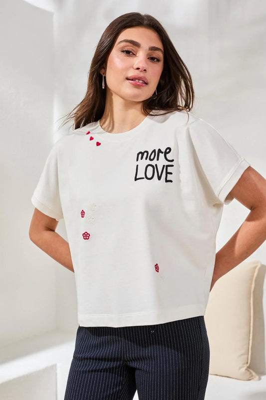 Tribal Embroidered More Love Cap Sleeve Top