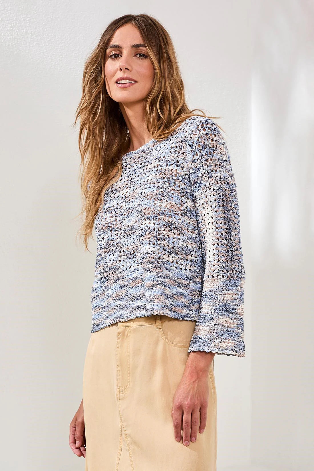 Tribal Open Stitch Bell Sleeve Sweater