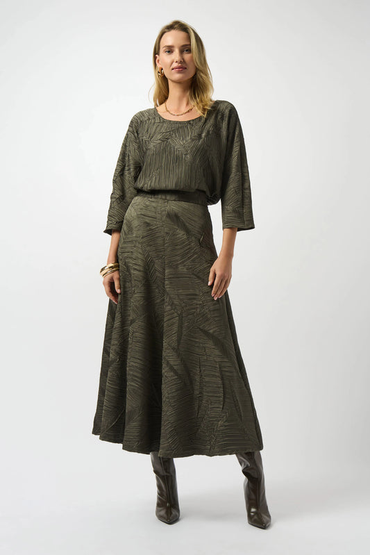 Joseph Ribkoff Pleated Satin Long Flared Skirt 253248