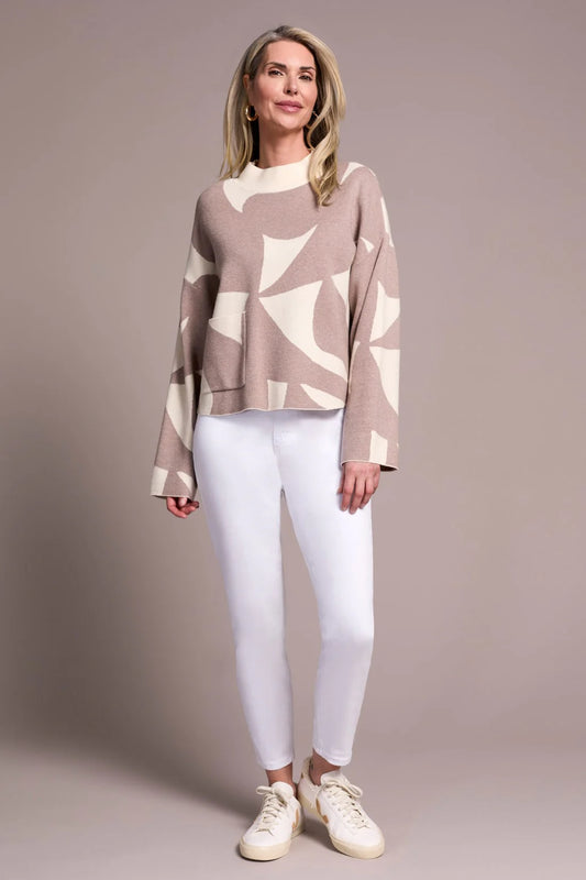 Tribal Mock Neck Abstract Print Sweater