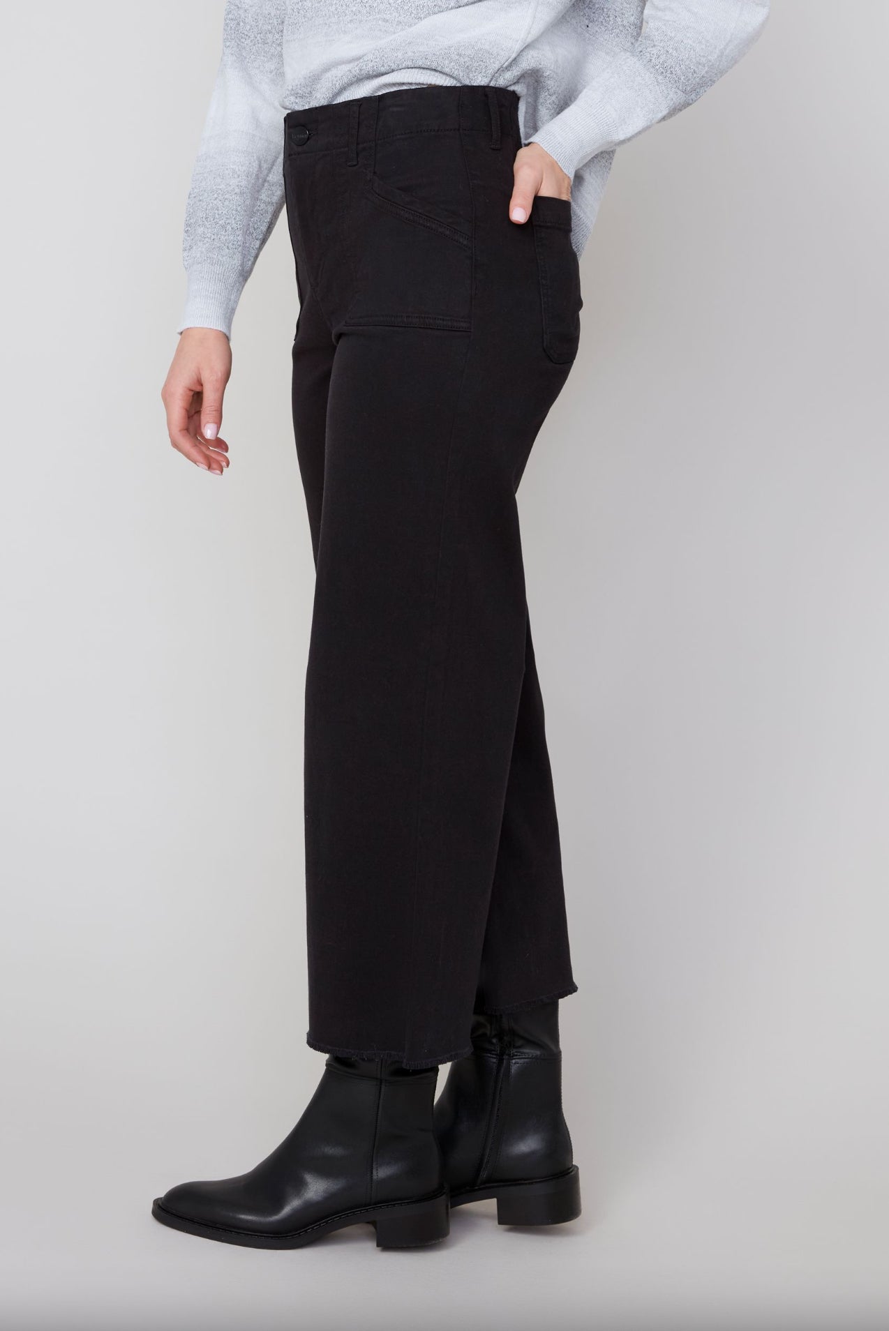 Renuar Cropped High Waisted Pants Black