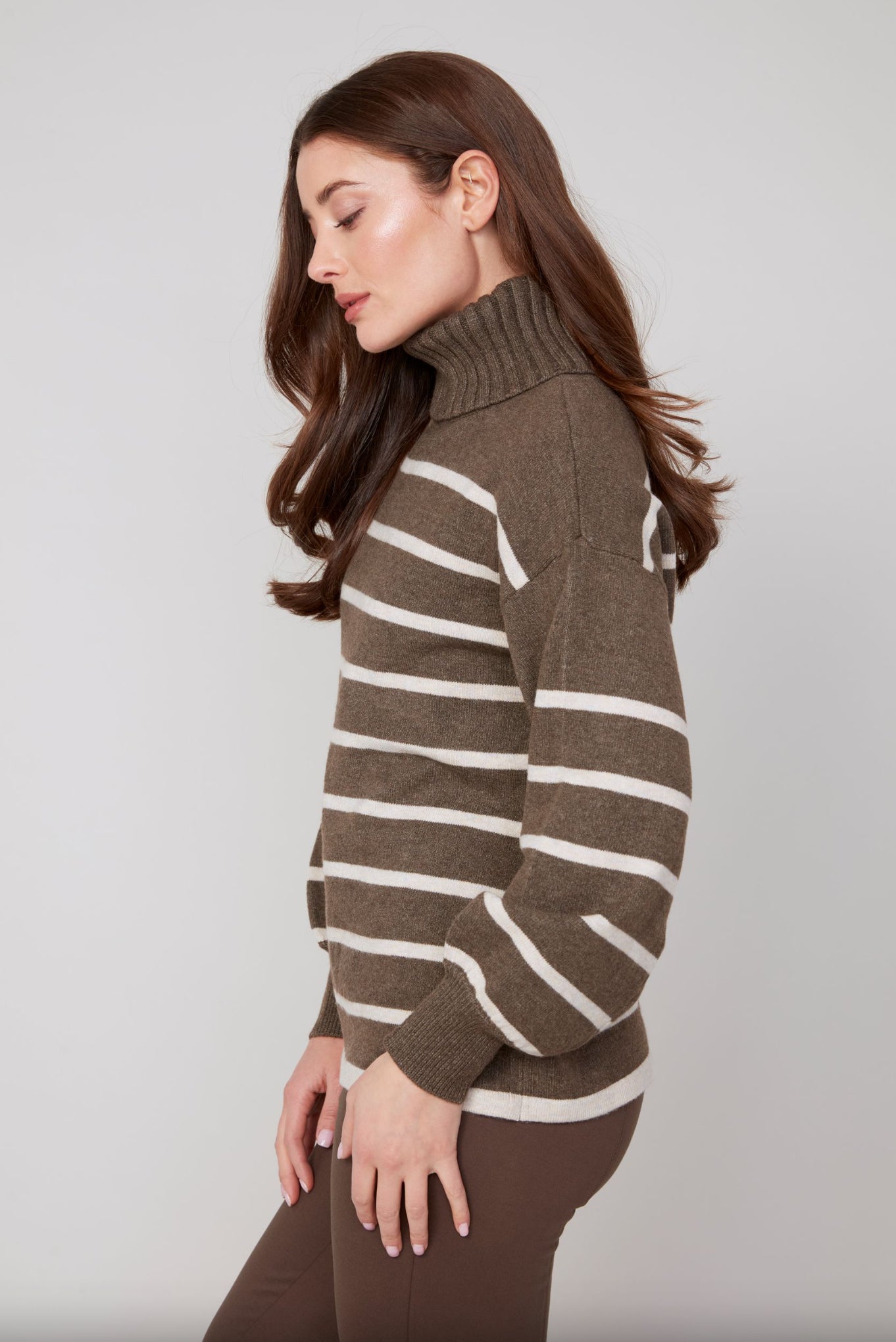 Renuar Striped Turtleneck Sweater Chocolate