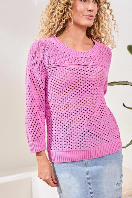 Tribal Crewneck Open Stitch Sweater Wisteria