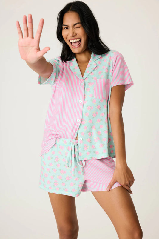 PJ Salvage Striped Secret Garden Shorts Pj Set