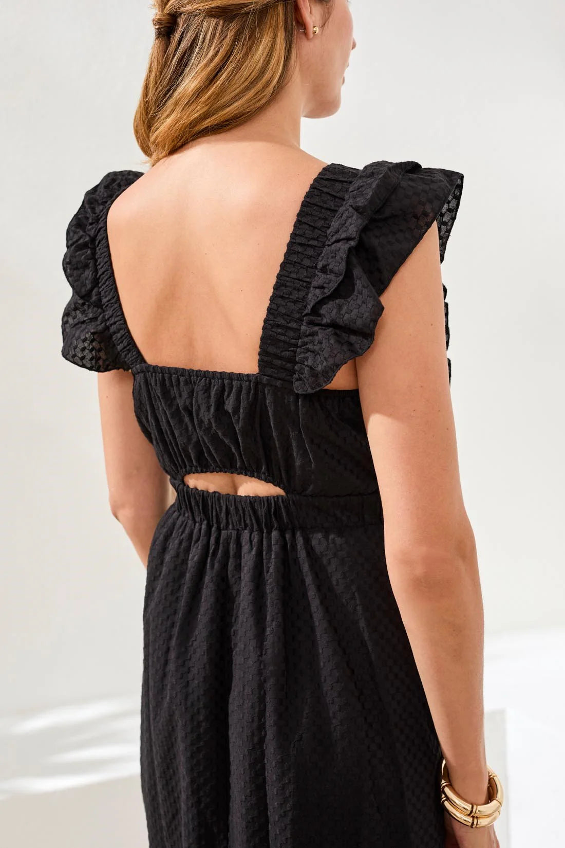 Tribal Embroidered Cotton Frill Maxi Dress