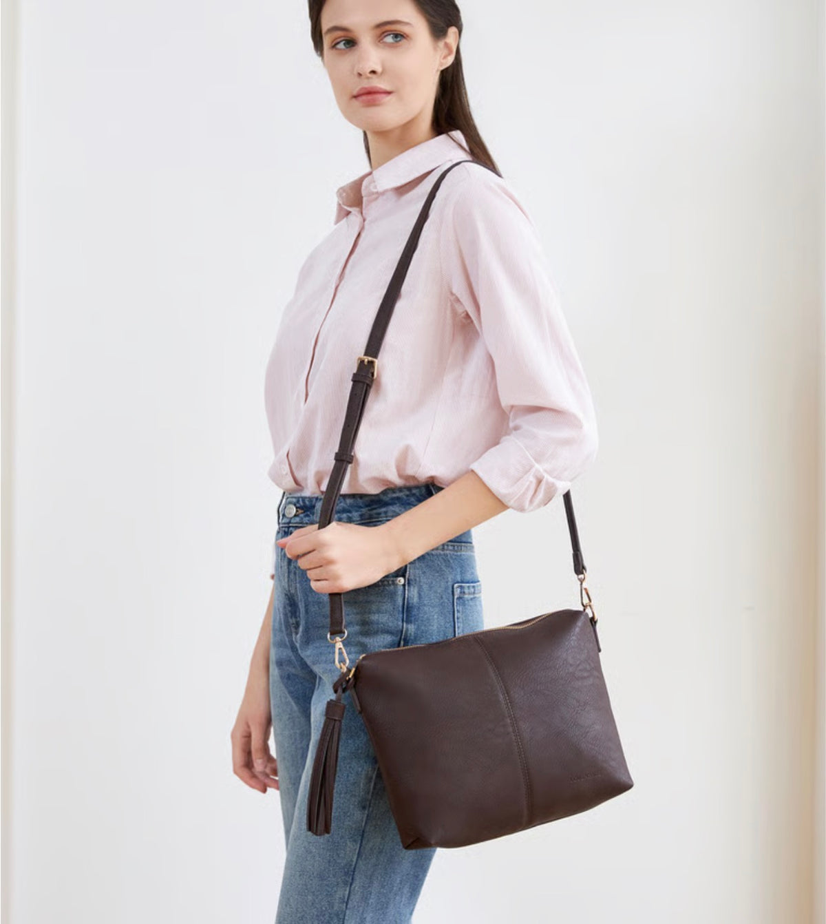 Louenhide Daisy Stripe Crossbody Bag Chocolate