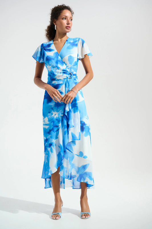 Joseph Ribkoff Signature | Chiffon Print Wrap Dress With Ruffle Detail 261739