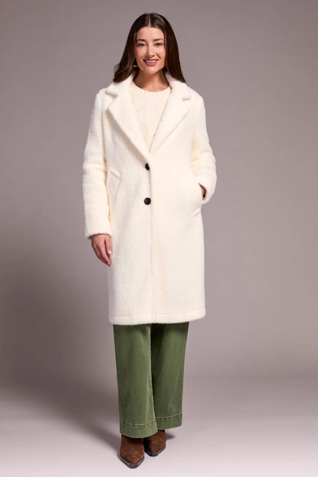 SOFT PLUSH BUTTON-FRONT COAT