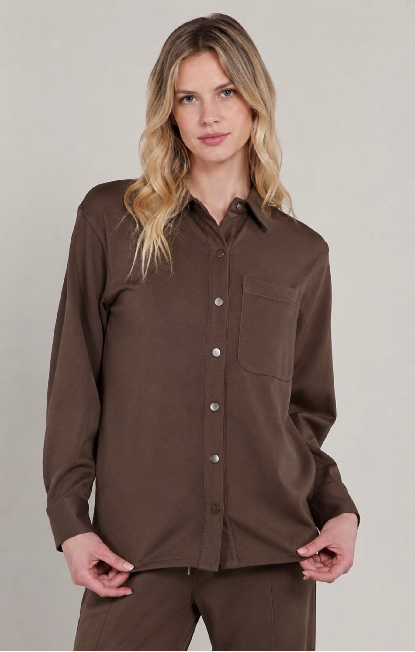 Dex Button Up Scuba Shirt Chocolate