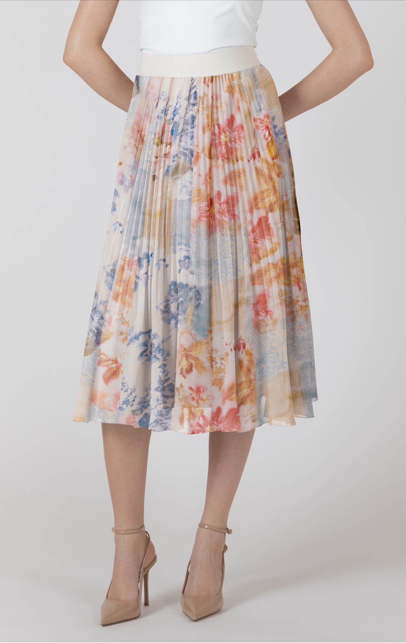 Black Tape Floral Pleated Skirt