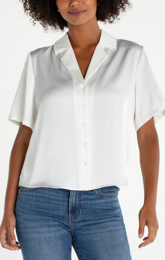 Liverpool Short Sleeve Camp Collar Blouse Whipped Cream
