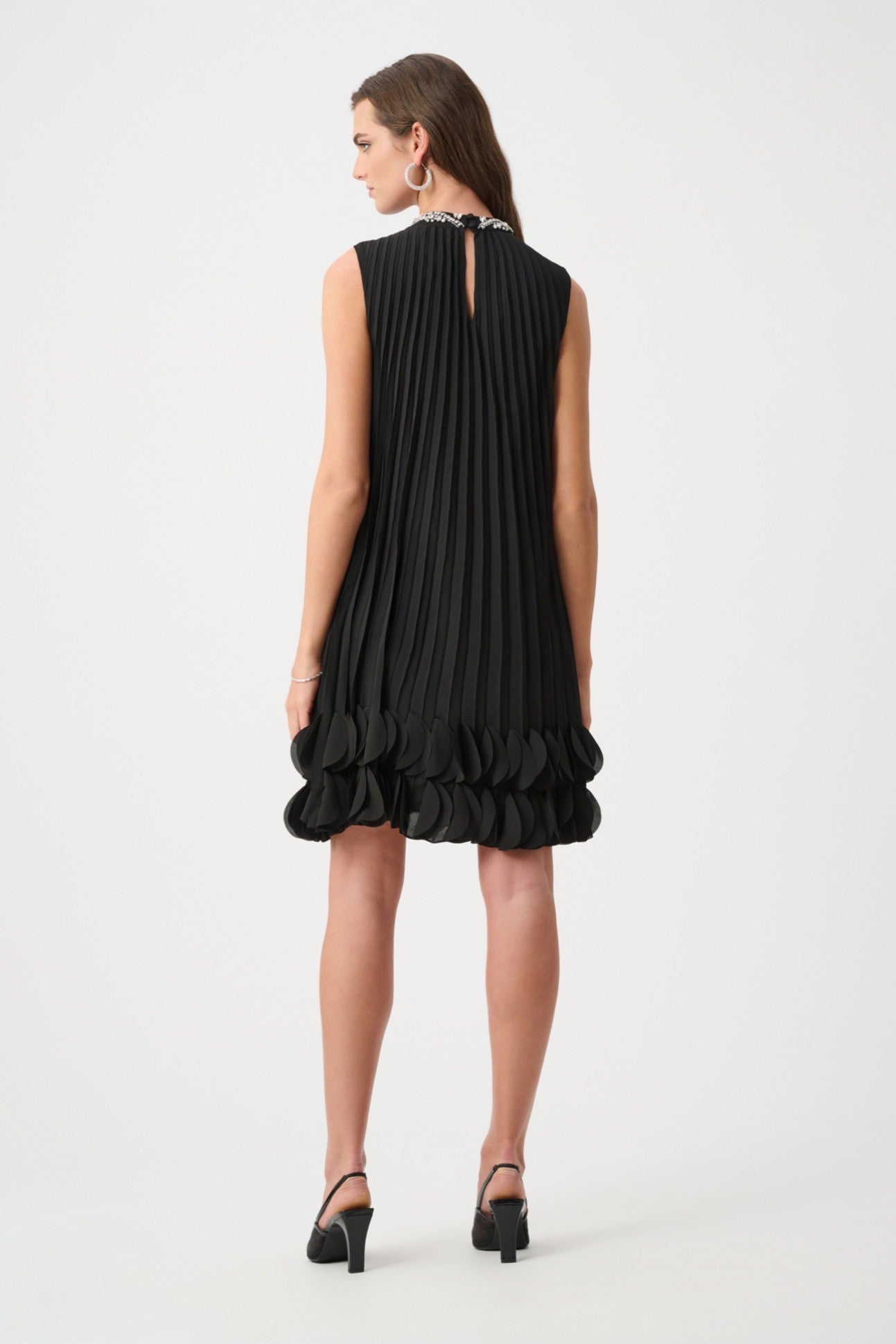 Joseph Ribkoff Pleated Georgette Embellished A-Line Dress 263738