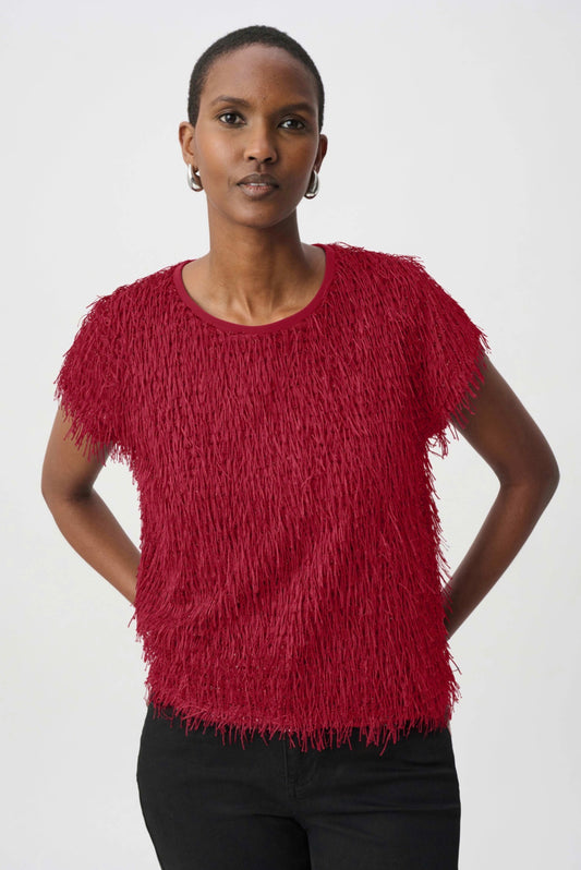 Joseph Ribkoff Novelty Fringe Top Deep Cherry 264208