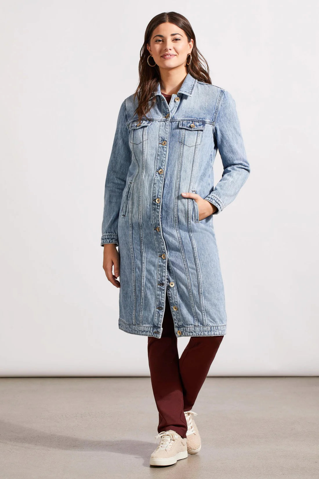 Tribal Pocketed Denim Duster Jacket