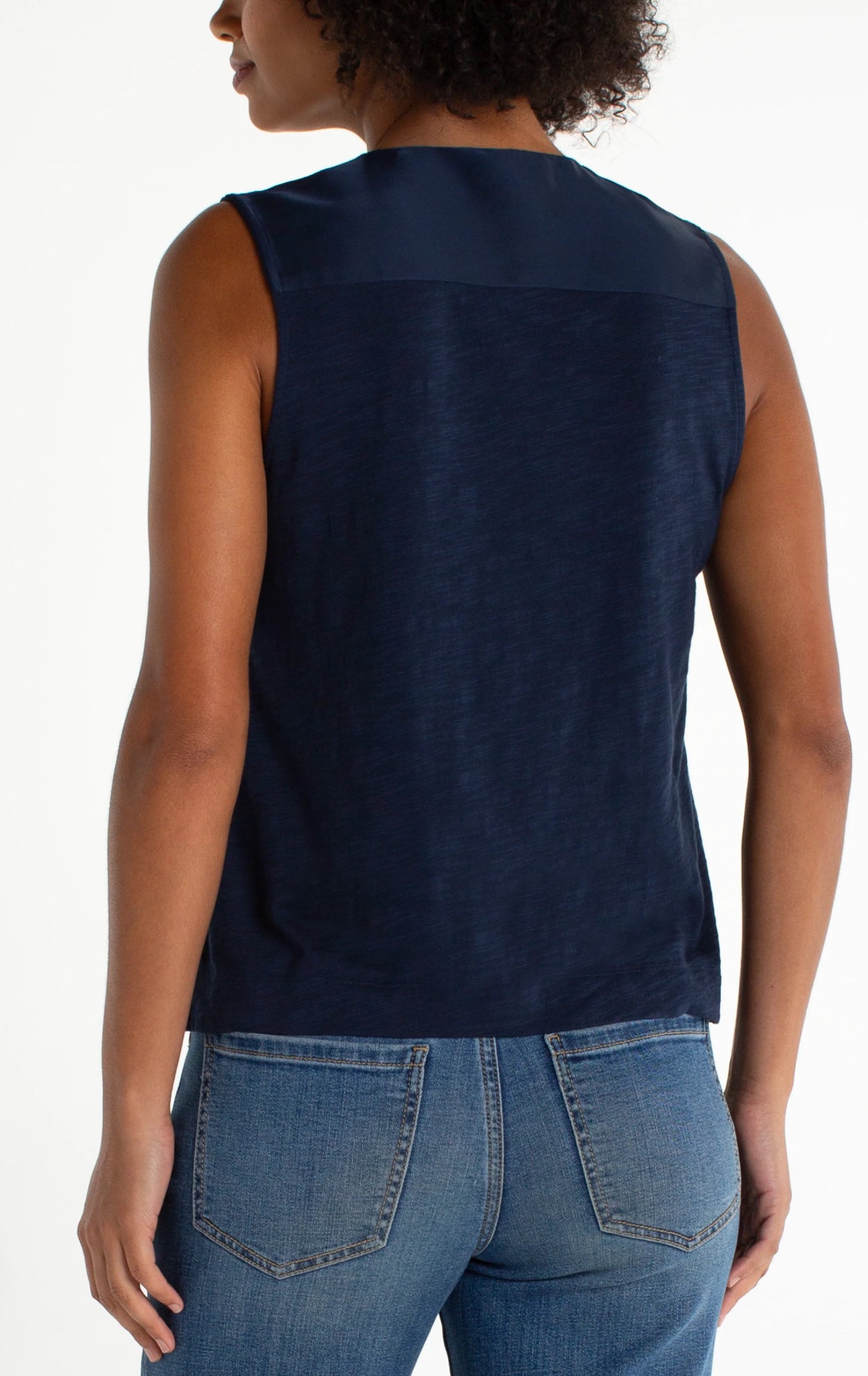 Liverpool Sleeveless V-neck Woven Top Navy