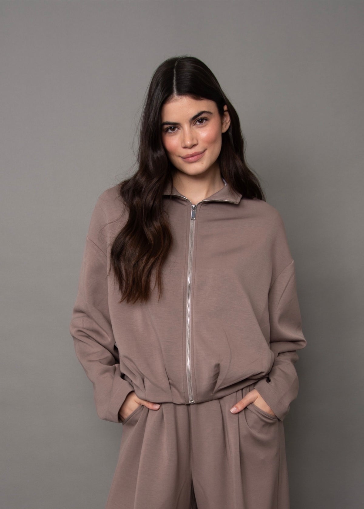 RD Style Midora Soft Knit Zip Up Sweatshirt Moon Rock