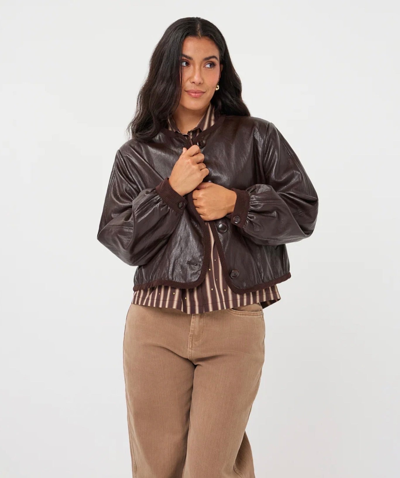 Esqualo Faux Leather Bomber Cacao