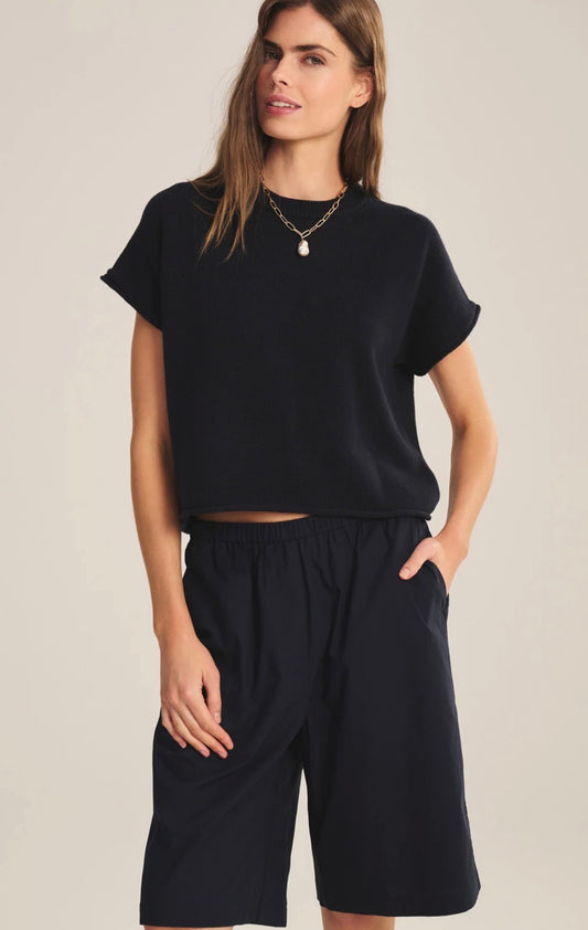 Velvet Keeny Cropped Cotton Cashmere Sweater Navy