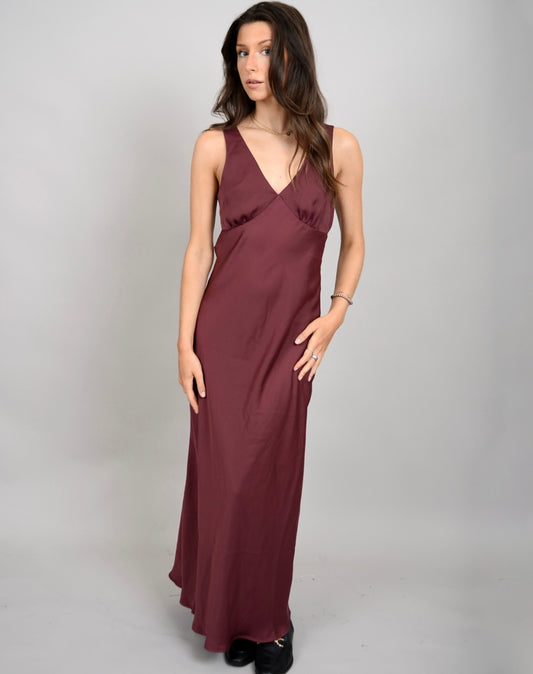 Drimma V-Neck Maxi Dress Burgendy