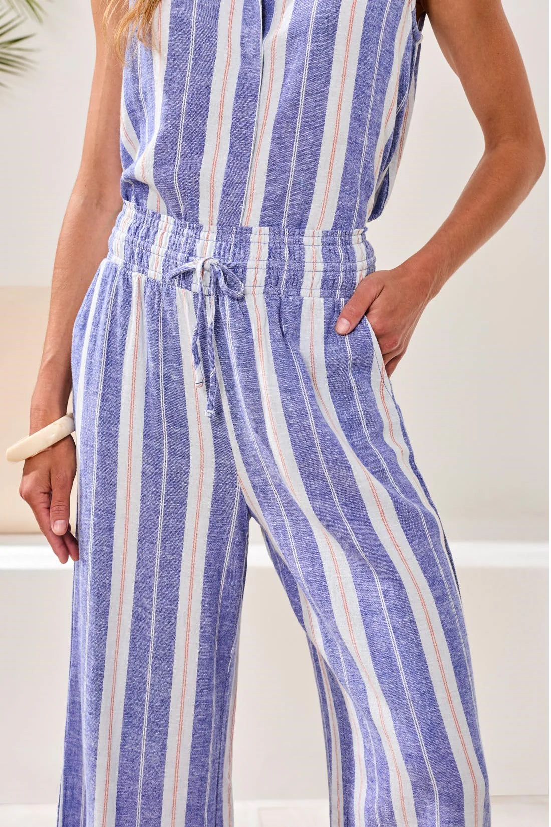 Tribal Linen Flowy Wide Leg Stripe Pants