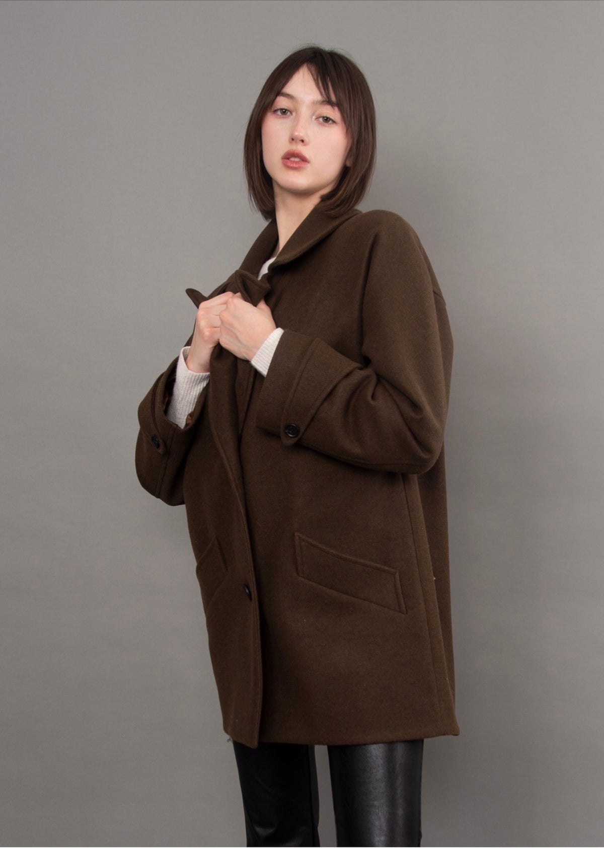 RD Style Marie Pea Coat Brown Melange
