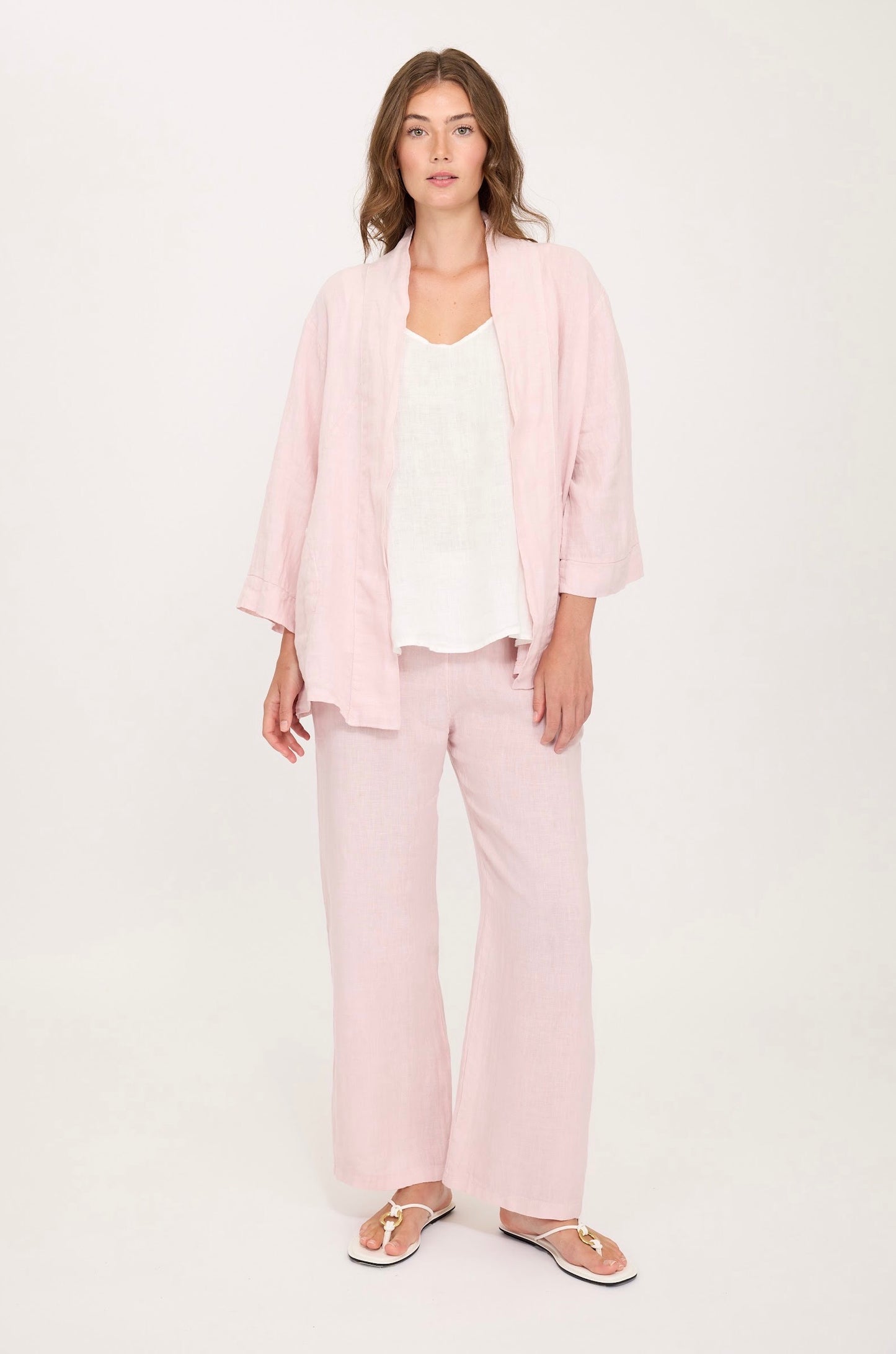 Pistache Linen Kimono Jacket Pink Mist