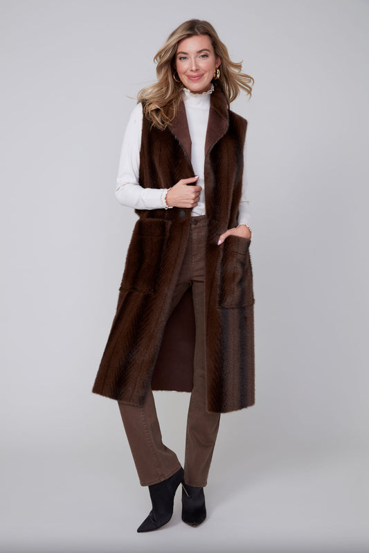 Renuar Long Faux Fur Vest Chocolate