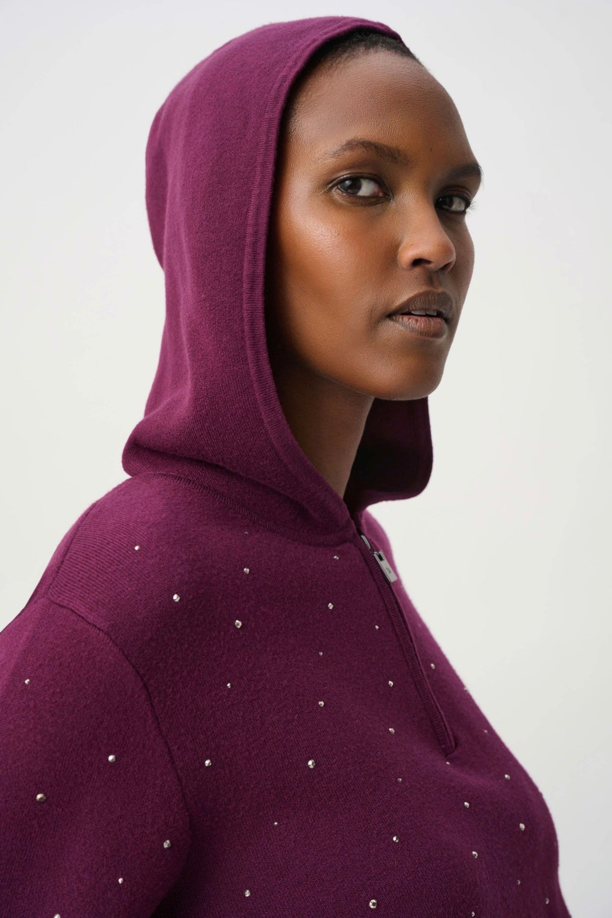 Joseph Ribkoff Embellished Hooded Pullover Sweater Elderberry 264618