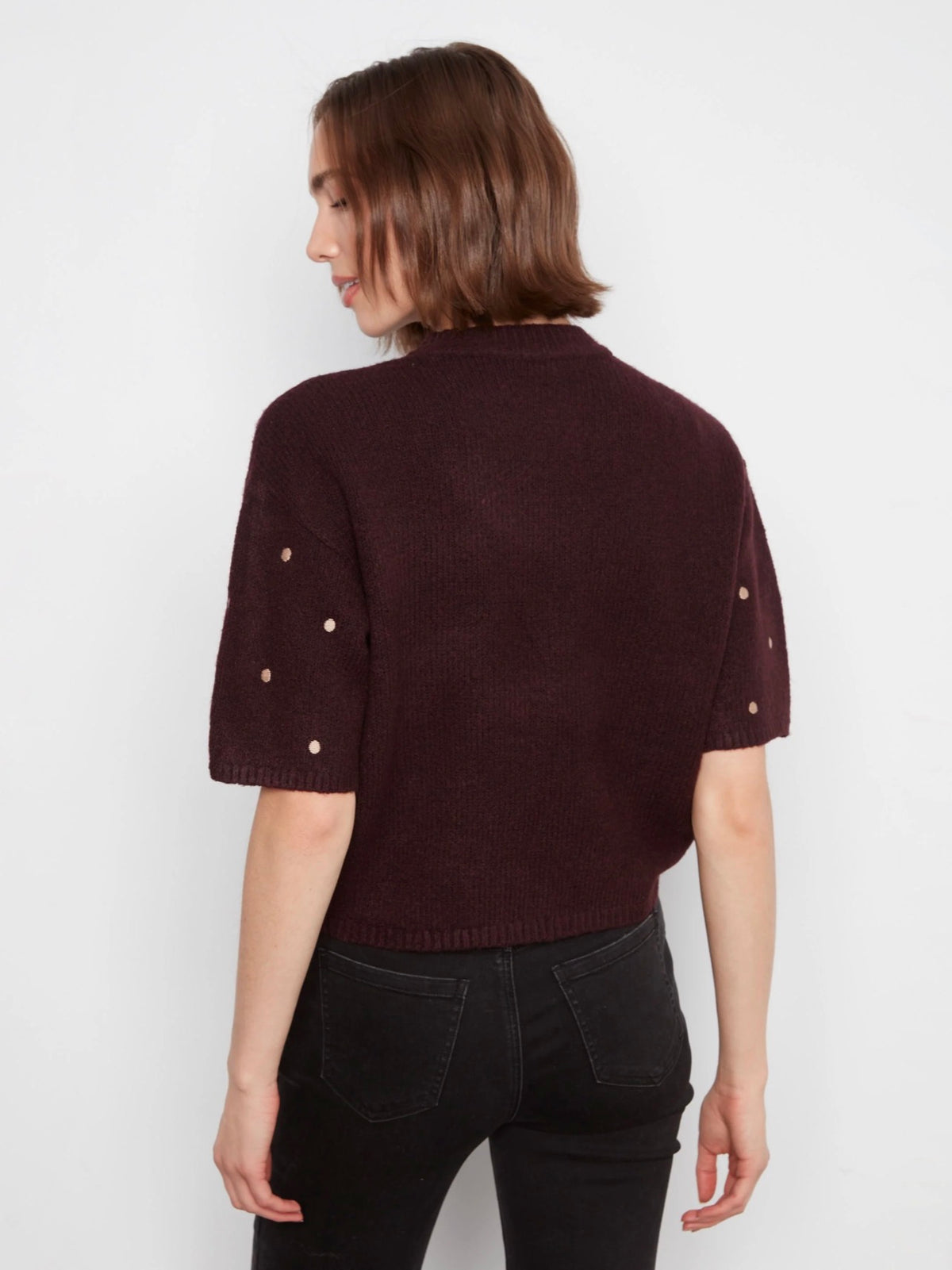 Charlie B Polka Dot Elbow Sleeve Sweater