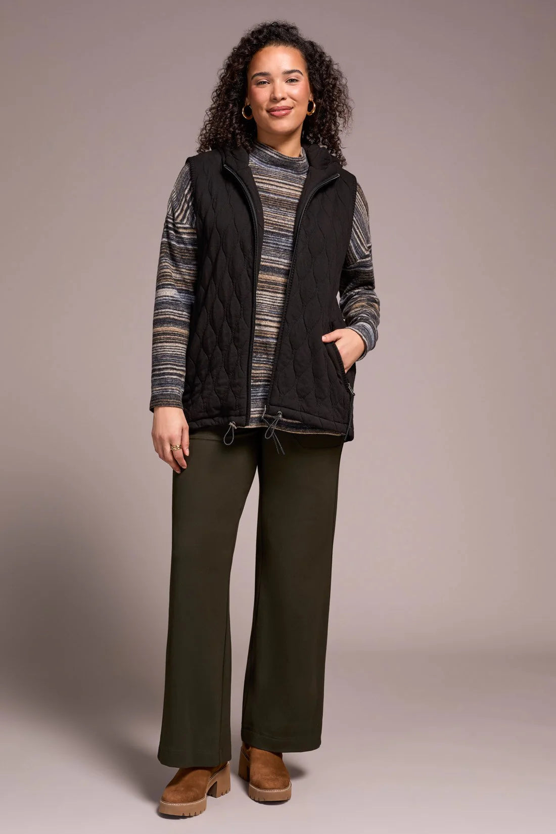 Tribal Quilted Soft Hooded Vest Black