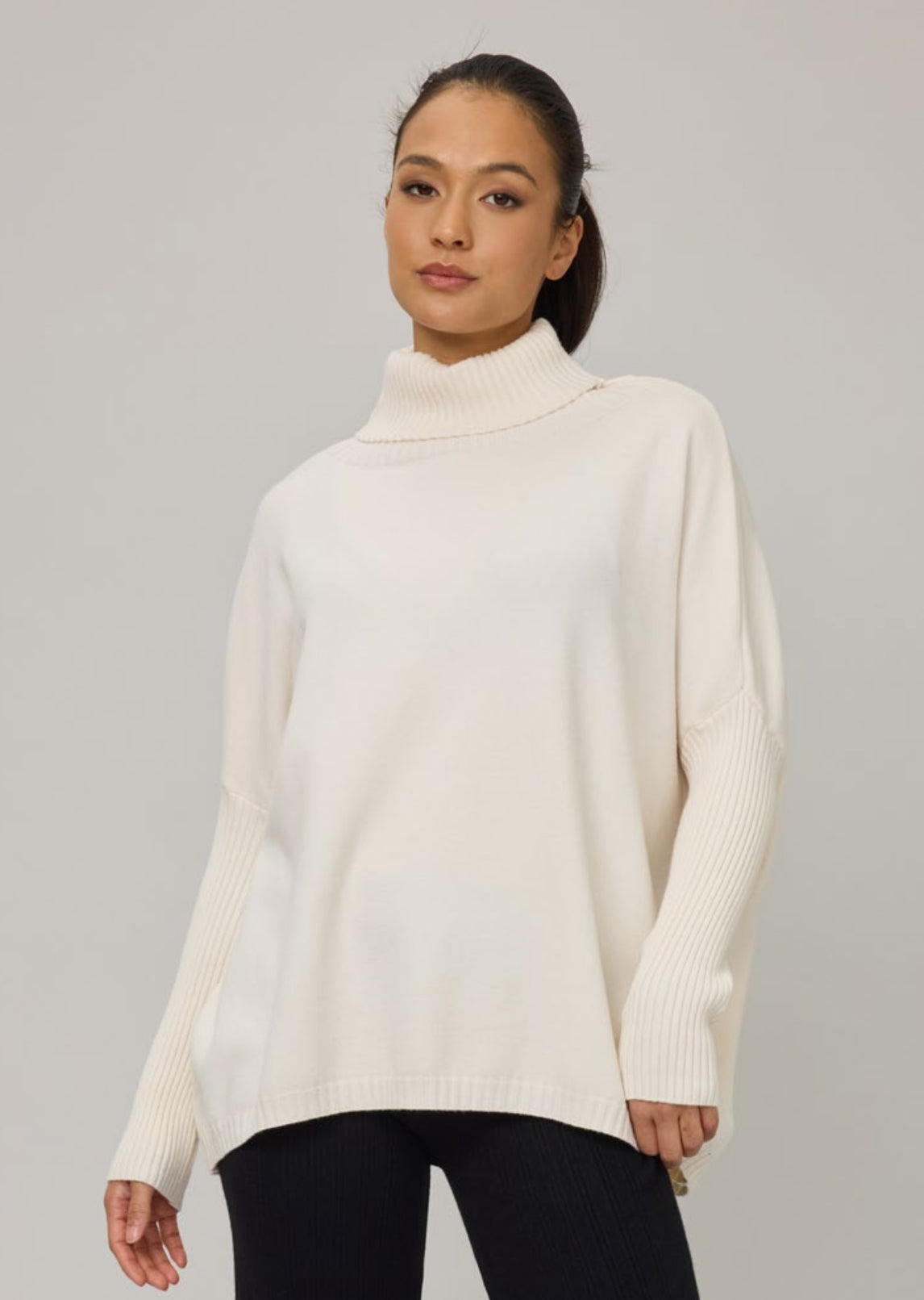 Pistache Oversized Turtleneck Knit Sweater Chantilly Cream