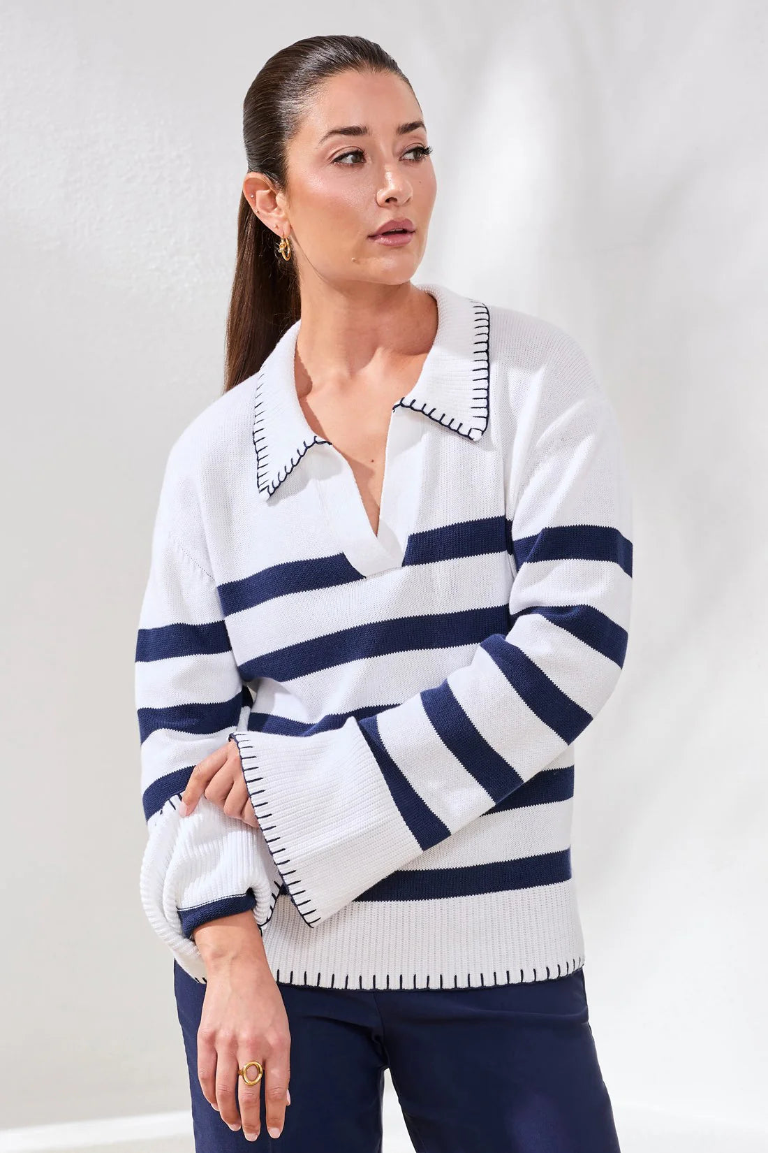 Tribal Cotton Striped Polo Sweater