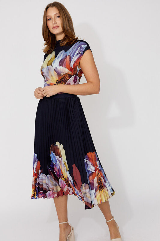 Frank Lyman Pleated Floral Midi Skirt Style 266552