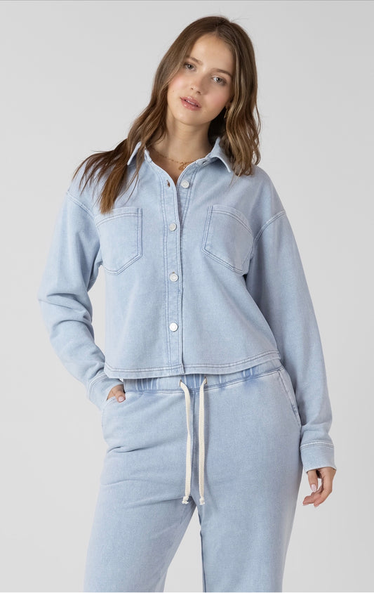 Dex Cropped Knit Overshirt Washed Light Blue