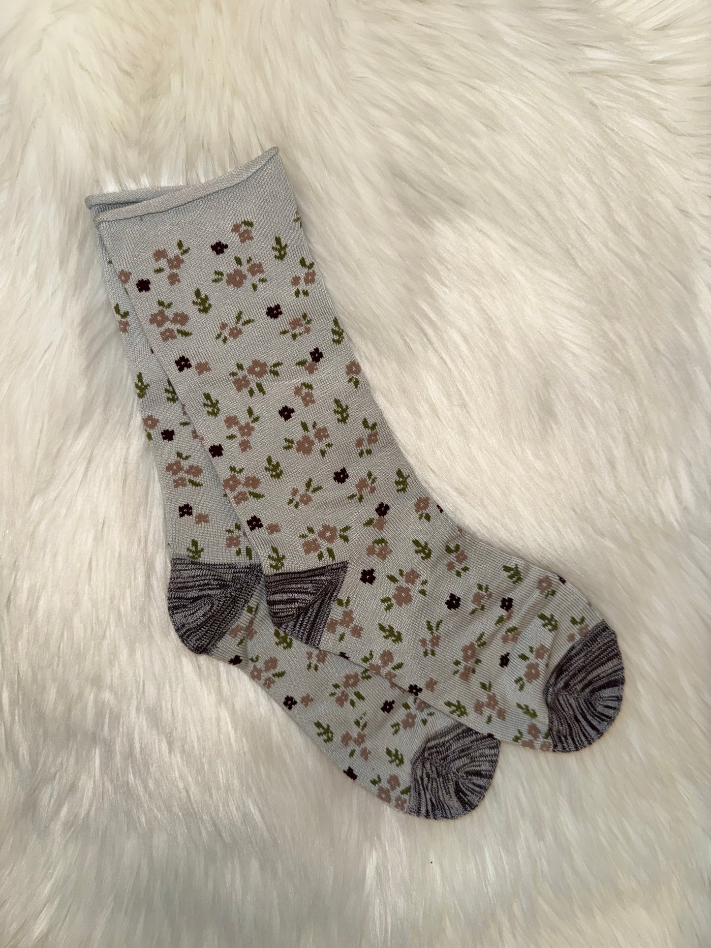 Lemon Super Soft Crew Socks Pink Flower