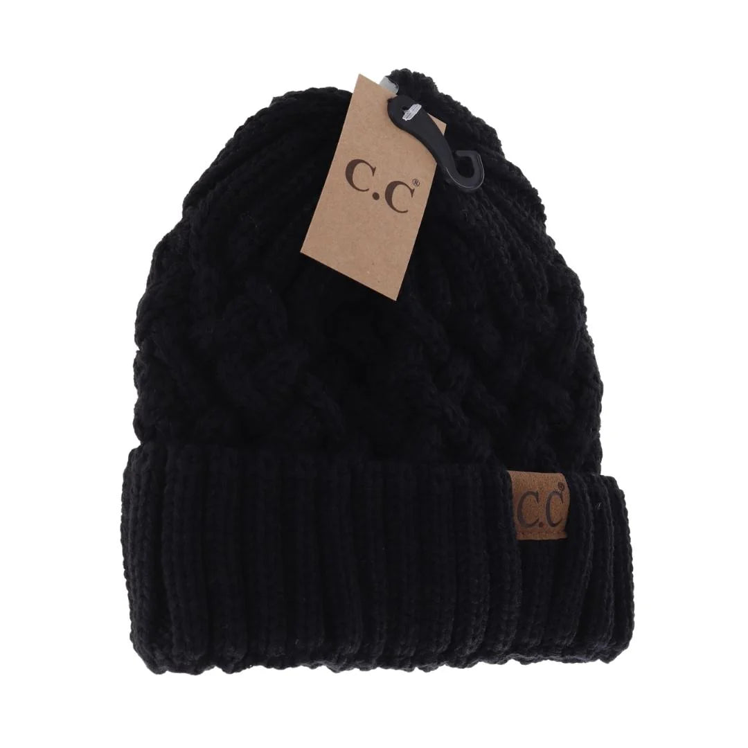 C.C Lattice Knit Cuff Beanie Black