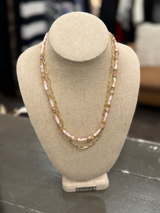 Merx Gold Pink Stone Necklace