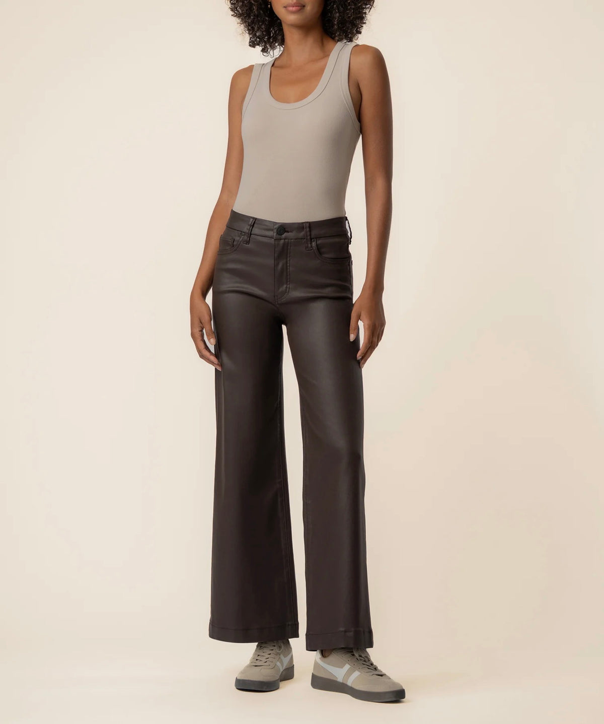 Kut Meg Coated High Rise Wide Leg Jeans Chocolate