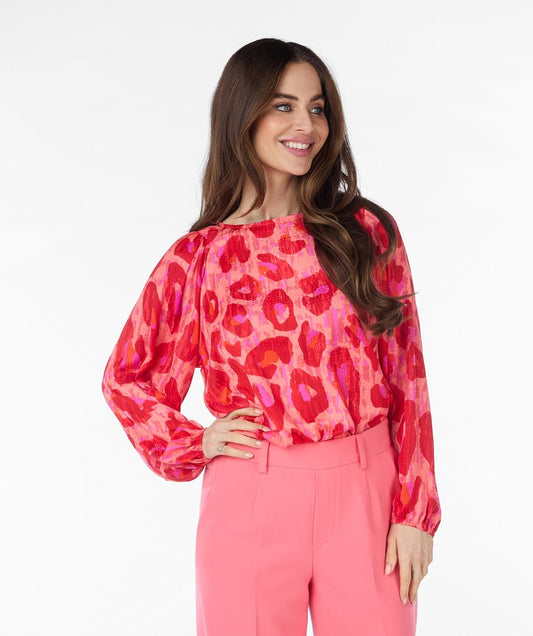 Esqualo Round Neck Pink Leopard Print Blouse