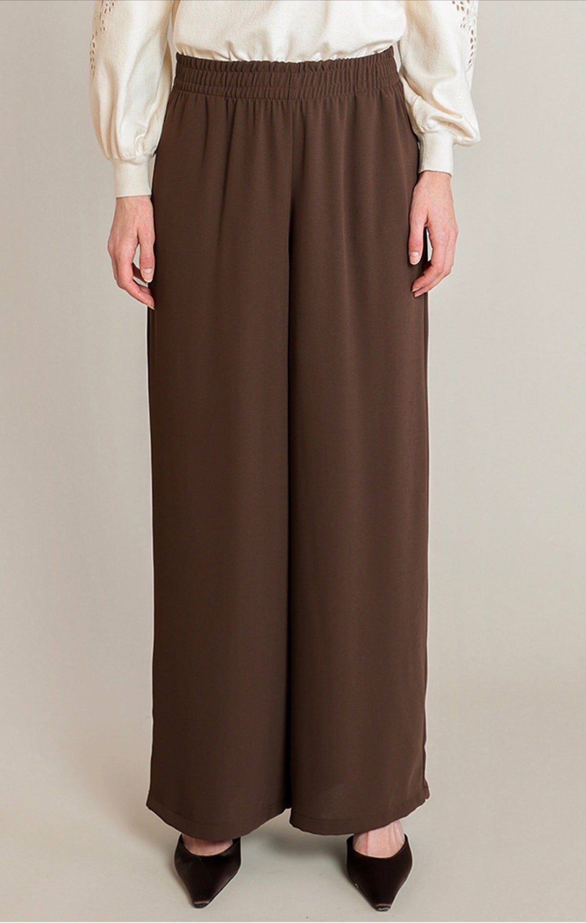 Black Tape Wide Leg Pull On Pants Brown
