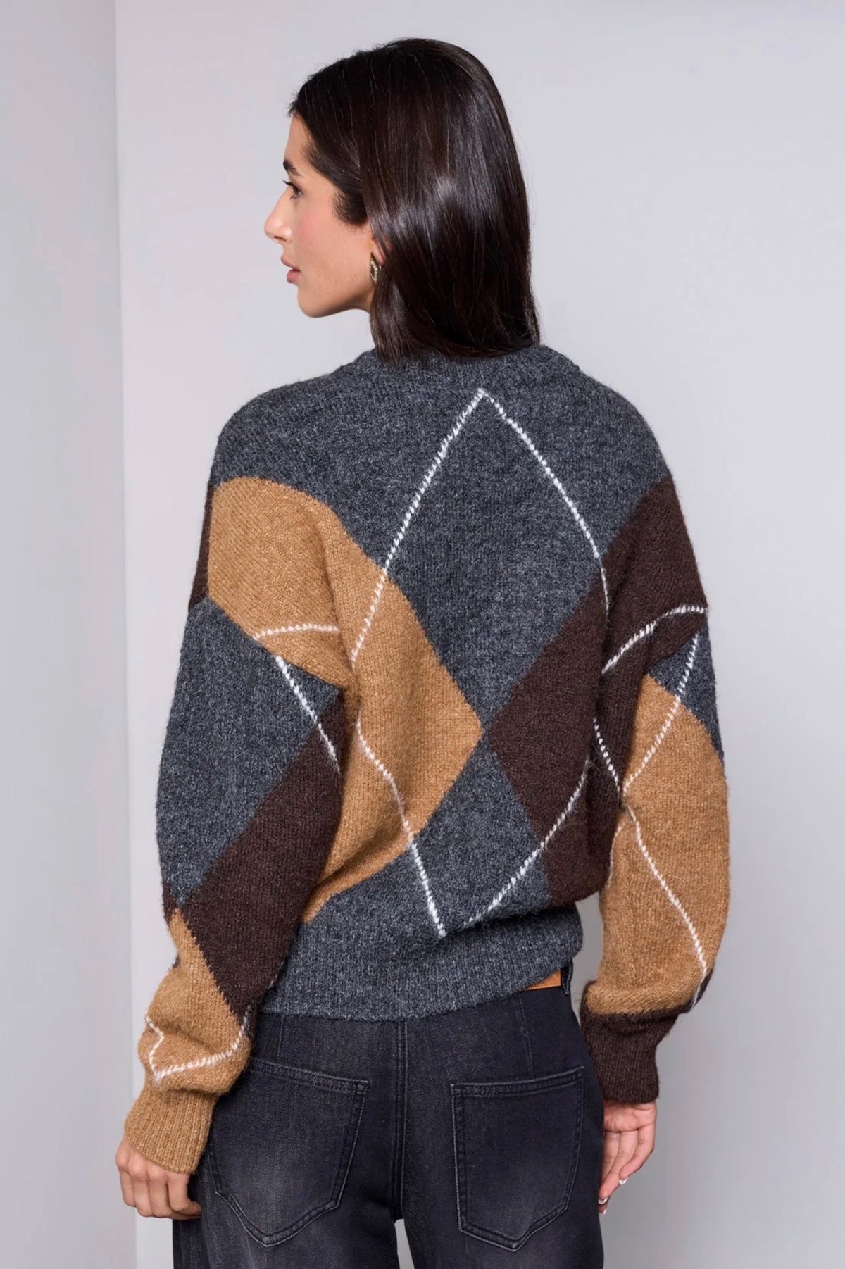 Tribal Blue Thread Diamond Pattern Knit Cardigan