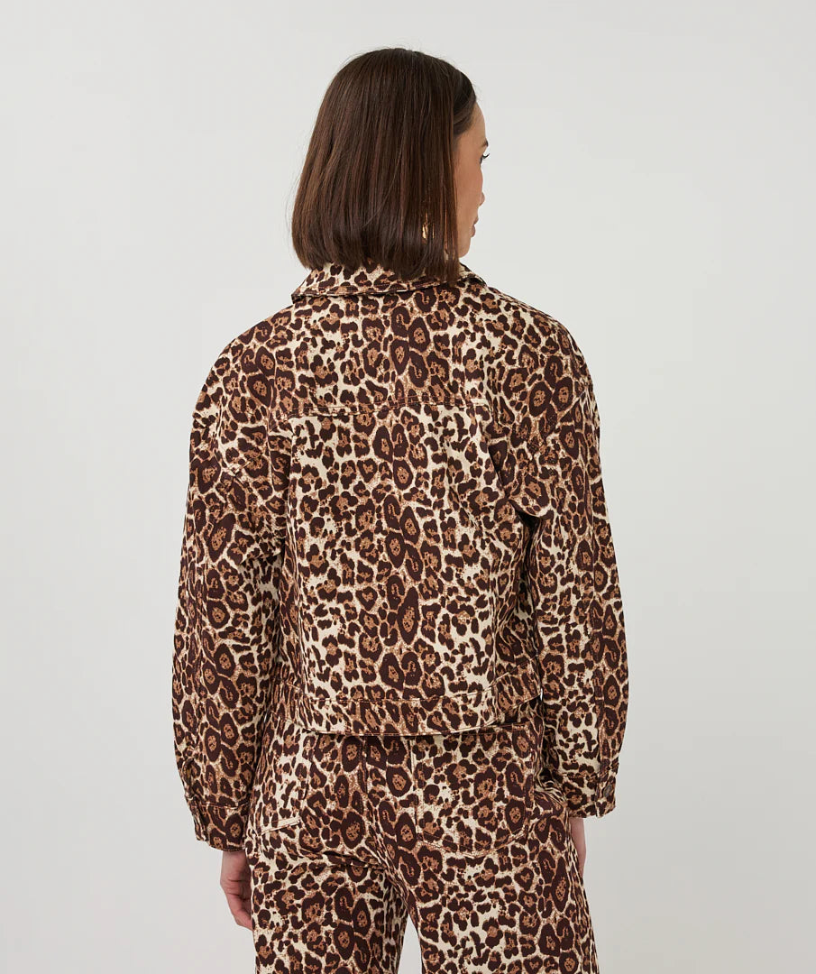 Esqualo Leopard Print Boxy Denim Jacket