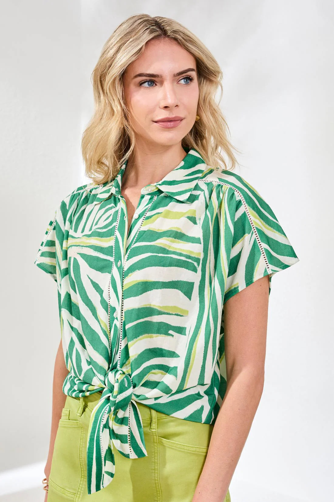 Tribal Tie Front Eyelet Detail Blouse