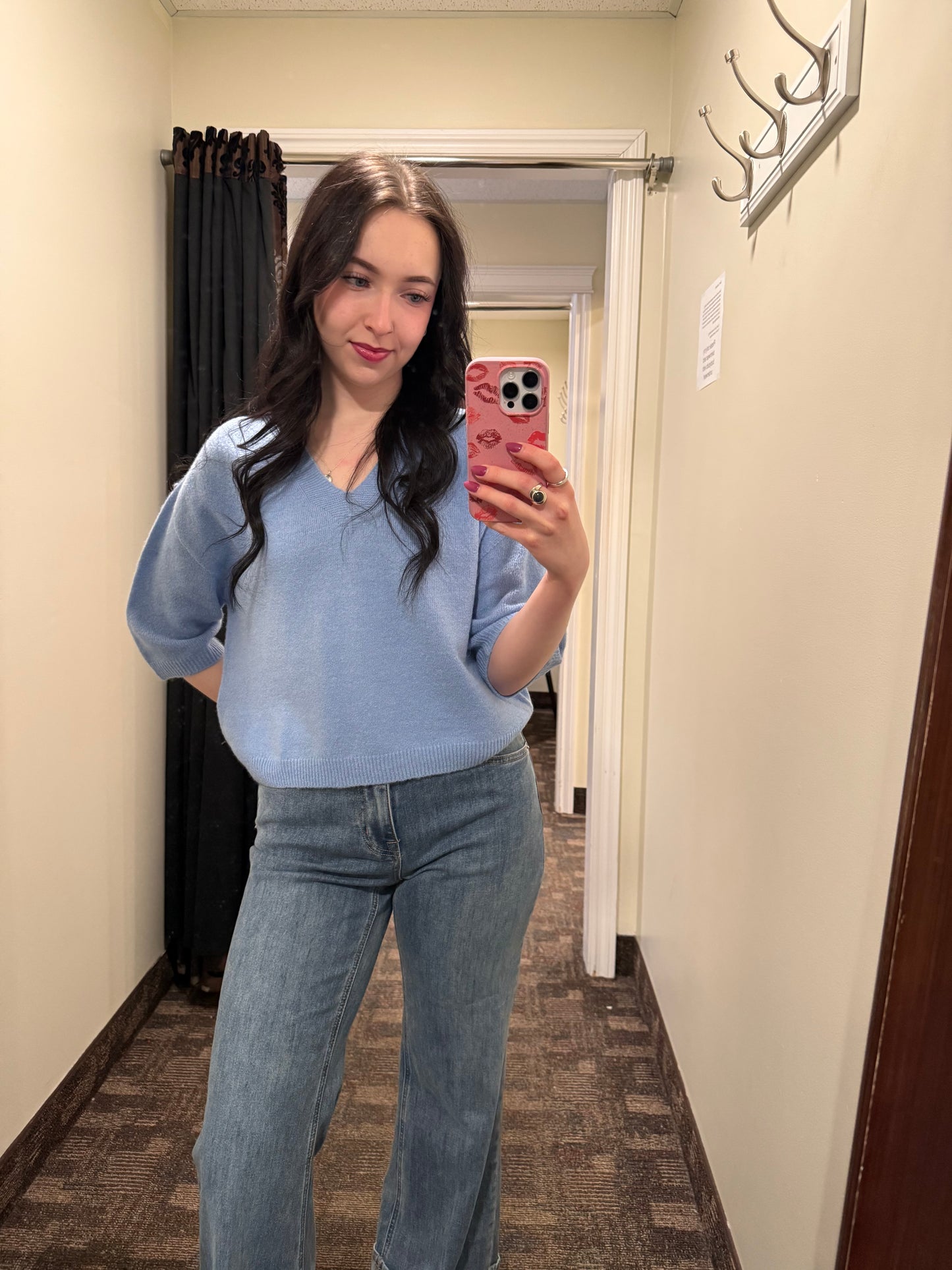 Esqualo 3/4 Sleeve V-Neck Sweater Pacific Blue