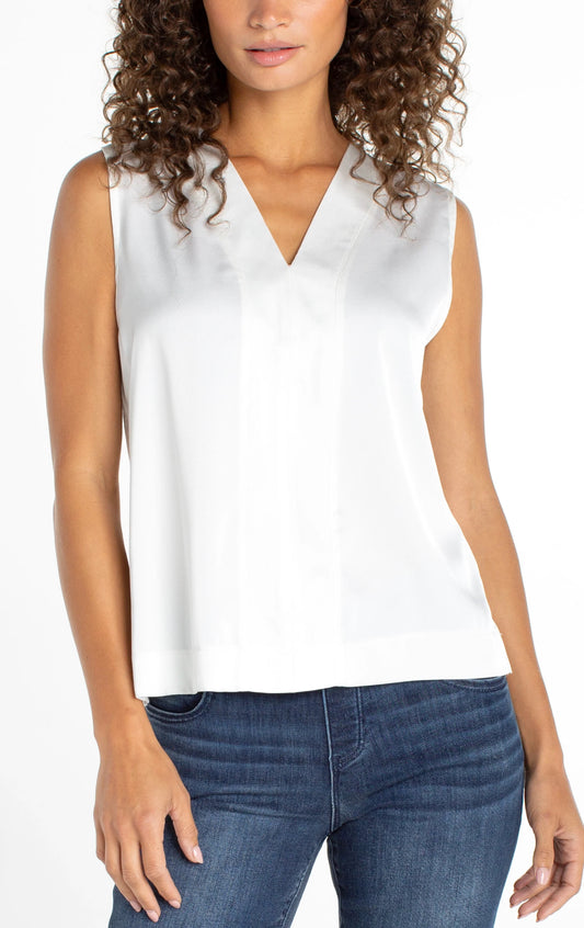 Liverpool Sleeveless V-neck Woven Top Whipped Cream