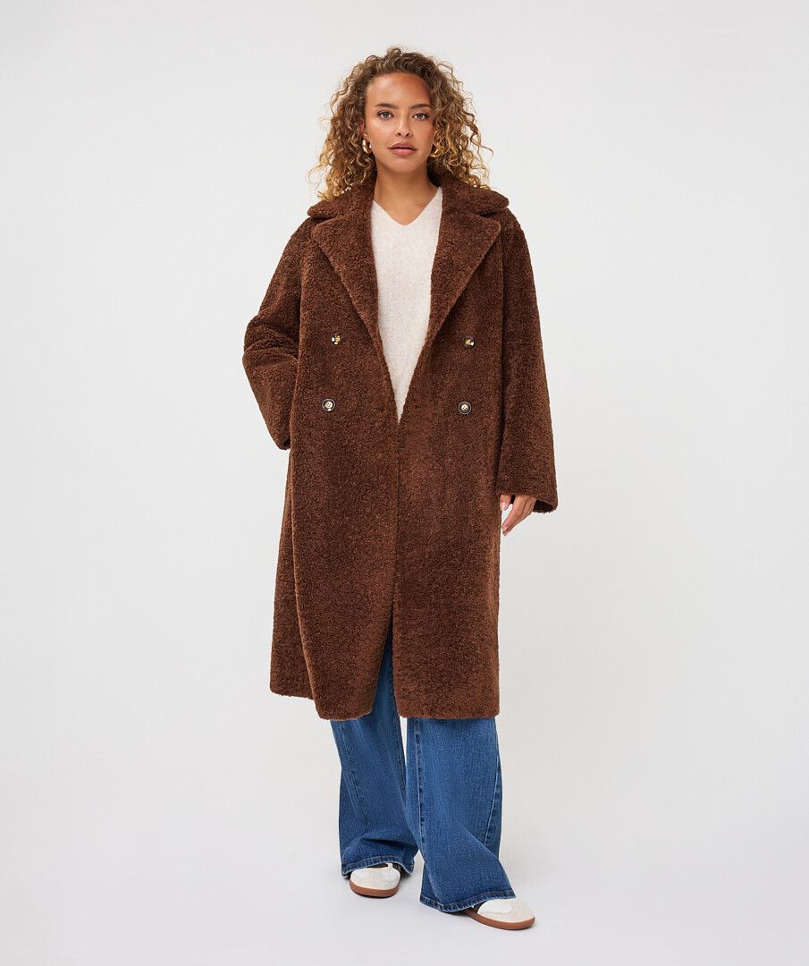 Esqualo Long Faux Fur Coat Cacao