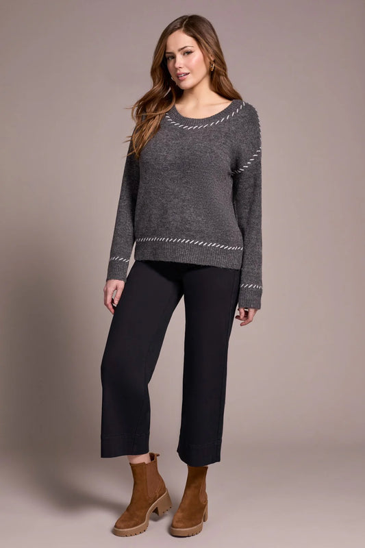 Tribal Saddle Stitch Crew Neck Sweater Charcoal